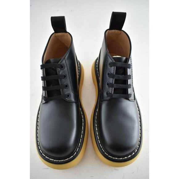 Bottega Veneta Swell Black Leather Rubber Lug Sole Lace Up Tie Ankle Boots 37 - Picture 6 of 11